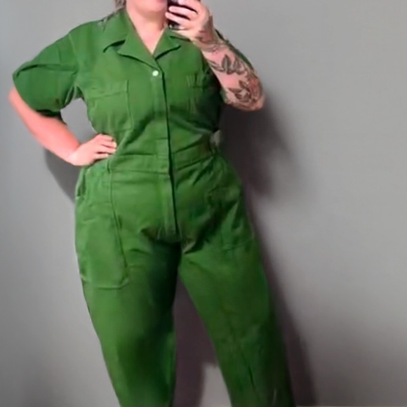 Big Bud Press Lawn Green Cotton Twill Short Sleeve Jumpsuit 2XL - Picture 1 of 3